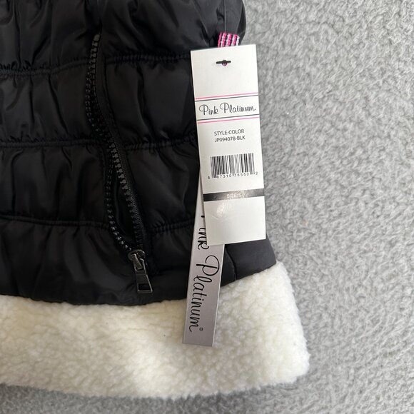 Pink Platinum Puffer Vest Girls Size‎ Small Black White Faux Sherpa Trim Casual - Picture 7 of 11
